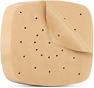 Minkabo Perforated Parchment Paper, 200pcs 7 Inch Air Fryer Parchment Paper Unbleached Air Fryer Filter Paper Square Air Fryer Liners Bamboo Steamer Papers for Air Fryer and Steaming Basket