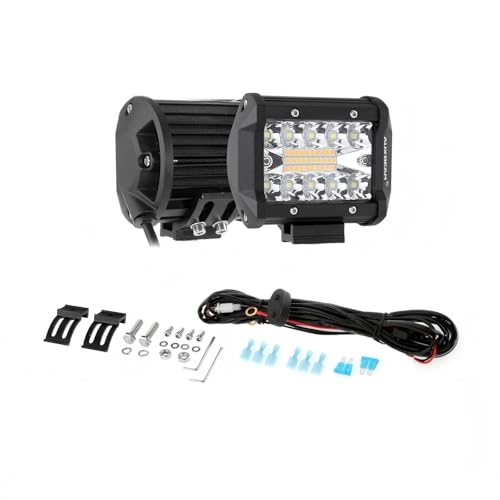 Image of Auxbeam 6 Lighting Modes Light Pod, 4 Inch Strobe LED Light Bar Amber White Fog Lights 120W 12000LM, 10FT Wiring Harness Kit with Memory Function (Pack of 2)