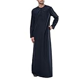 Short Sleeve Muslim Robe for Men 2023 Causal Long Sleeve Cotton Islamic Long Thobe with Pockets Fashion Solid Trendy Clothes Linen Shirt Navy 4X