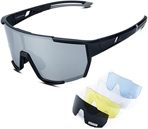 YOOZEE Polarized Cycling Glasses Sports Sunglasses With 5 Interchangeable Lenses For Men Women,UV400 Protection And TR90 Lightweight Unbreakable Frame,For Baseball Running Driving Fishing MTB SKI Bike