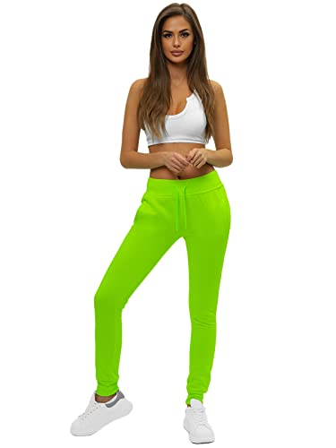 OZONEE Damen Jogginghose Hose Trainingshose Sporthose Freizeithose Motiv Damenhose Fitnesshose Sweathose Sweatpants Joggpants Fußballhose 777/8040S/31 GRÜN-NEON M