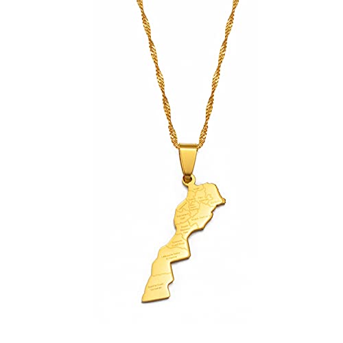 LIUZIXI Maroc Map Anhänger Halsketten - Hip Hop Charm Freundschaftsketten - Mit Städtenamen Marokko Country Maps Anhänger Für Frauen Männer Schmuck,Gold Cover