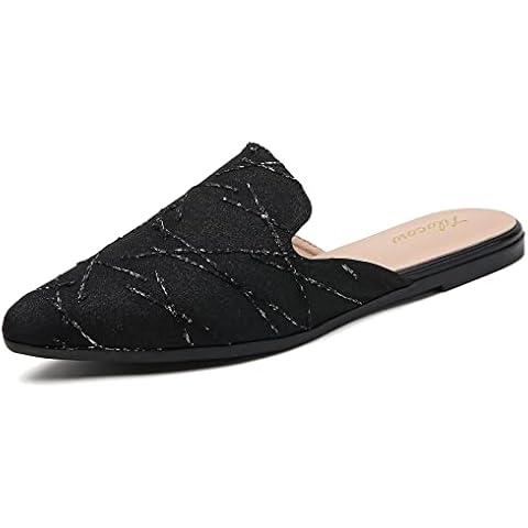Tilocow Raised Mules for Women Flats Elegant Closed Pointed Toe Backless Mules Fashion Classic Slides Slip-on Ladies Loafers, Raised-black, 5.5 UK Cover