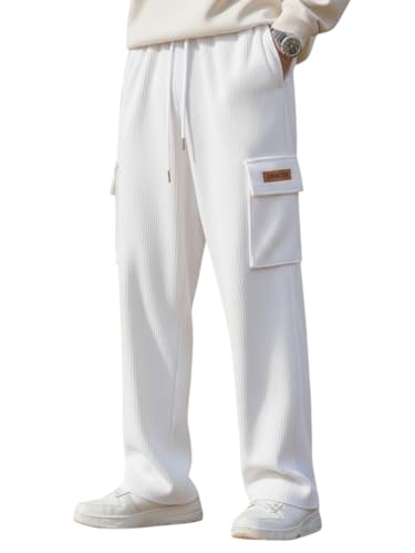 Image of Men's Ribbed Casual Cargo Pants | Stretchable & Comfortable Lower | Elastic Waist Drawstring | Relaxed Fit Stretchable & Comfortable Textured Fabric Cargo Pant for Men