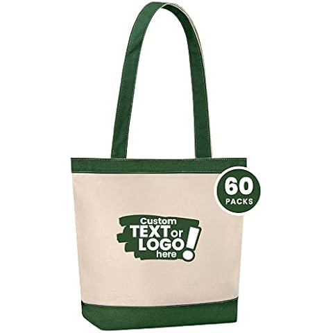 CUSTOMIZE123 Personalized Tote Bag, Large Custom Tote Bag, Cotton Cloth Bag – Tote Bag Aesthetic Canvas Bags, Beach Tote, Reusable Grocery Bags, Shopping bags, Hunter Green 60Pk Cover