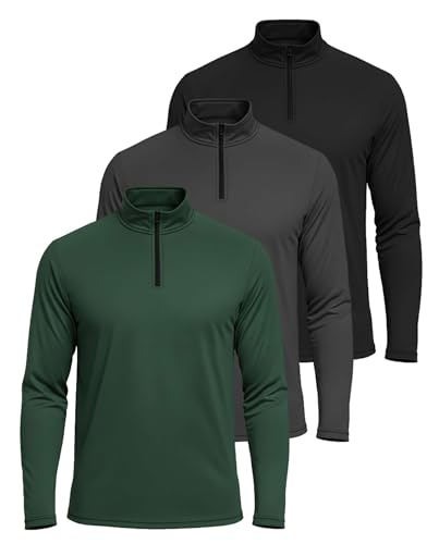 Image of Real Essentials 3 Pack: Men's Dry-Fit Active Quarter Zip Long Sleeve Athletic Performance Pullover (Available in Big & Tall)