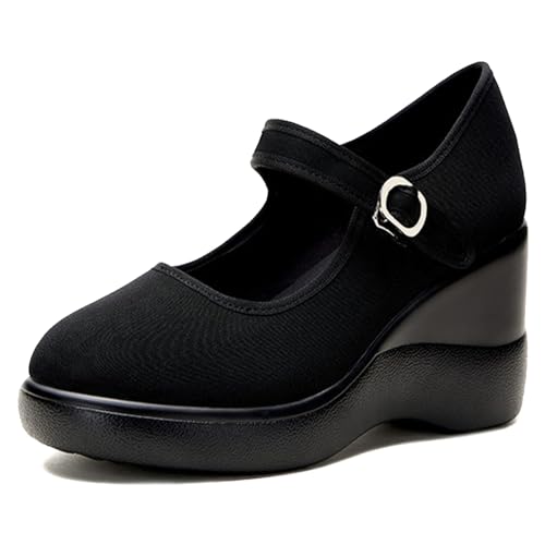 MDIOEP Women's Platform Wedge Height Increasing Mary Jane Shoes with Ankle Strap Comfortable Round Toe Lightweight Orthopedics Walking Shoes Casual High Heel Wedges
