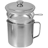 BESTOYARD Edelstahl ÖLbehäLter Mit Abnehmbarem ÖLsieb 1.6L Praktischer ÖLaufbewahrungsbecher FüR Sauberes Kochen Und Fettfiltration in Der KüChe