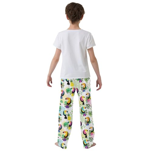 Colorful Parrot Palm Tree Boys Long Pants Soft Trousers Elastic Waist Kids Lounge Bottoms with Pockets S-XL3