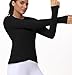 Women's Long Sleeve Compression Shirts Workout Tops Cross Hem Athletic Running Yoga T-Shirts with Thumb Hole Black