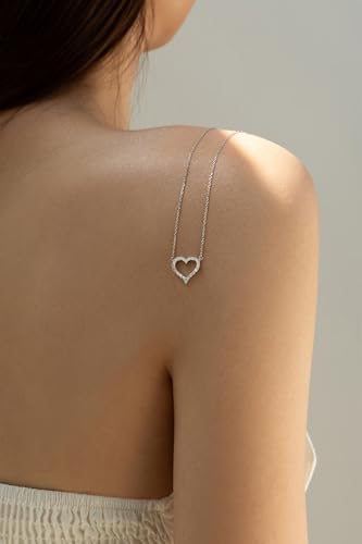 14k Gold Plated Cubic Zirconia Heart Necklace | Women's Heart Pendant Necklace (Sterling Silver)3