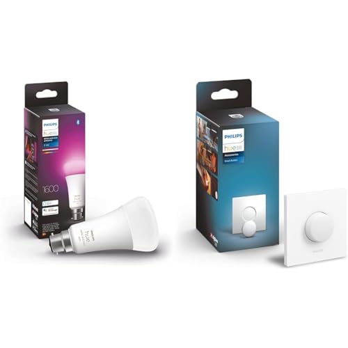 Philips Hue White & Colour Ambiance Single Smart Bulb LED [B22 Bayonet Cap] - 1600 Lumens & Smart Button Smart Lighting Accessory. Wireless Control of Home Lights, Livingroom