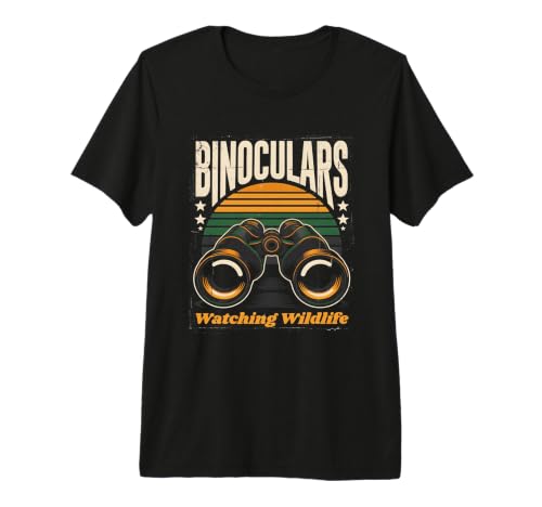 Prismáticos Viendo Vida Silvestre Retro Puesta del Sol Vintage Camiseta Premium