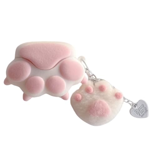 Yatchen Flocked Cat Paws Case Compatible with AirPods 4rd Generation,Cute 3D Cartoon Kawaii Soft Silicone Protector with Keychain Girls Women Shockproof Charging Cover for AirPods 4