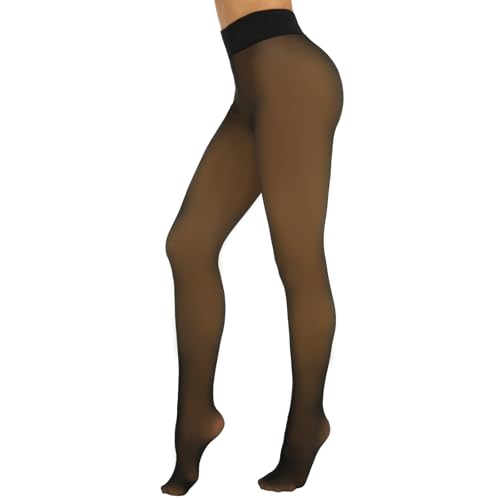 MANZI Fleece Lined Tights That Look Sheer Women Translucent Fleece Thick Tights Winter Thermal Pantyhose,L-XL