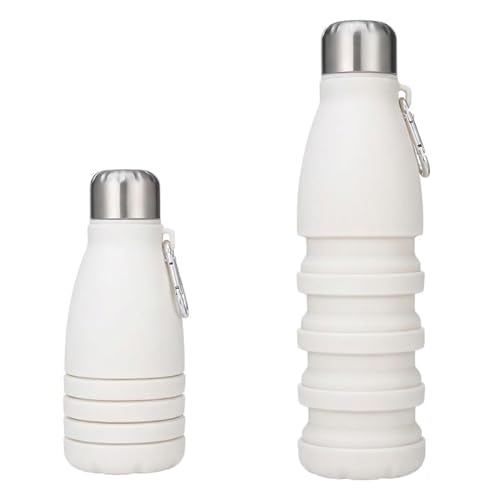 Image of ZENOVIA Collapsible Silicone Water Bottle, White, 550ml | Foldable, Leakproof, BPA-Free, Portable Reusable, For Gym, Hiking, Camping, Office & Kids