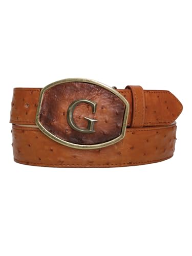 El General Men's Exotic Ostrich Leather Belt - Cognac