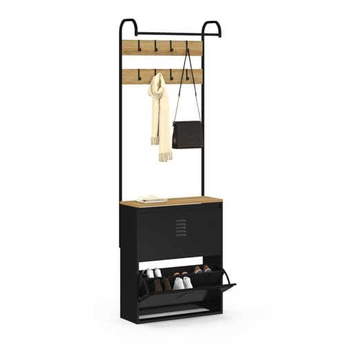 IDMarket - Vestiaire d'entrée Ester Meuble Chaussures 2 Portes en métal Noir