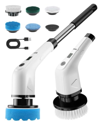 Cordless Electric Spin Scrubber with 360 RPM Power and 6 Brushes