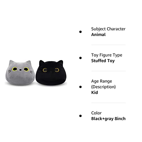 Bekrgwiy 2Pcs Black Cat Plush Toy Gray Cat Plush Toy Pillow, Soft Plush Doll Cat Plushie Cat Pillow, Stuffed Animal Cat Plush For Kids, Baby Plush Toys Cat Shape Design Sofa Pillow Decoration Doll #TOP7