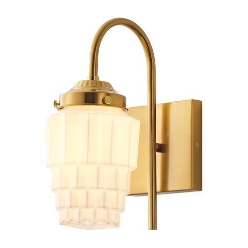 Image of Gold Wall Sconces, 1-Light Modern Sconce Wall Lighting Fixtures with Milky White Glass Shade, Brushed Wall Lamp for Living Room, Bedroom, Bathroom (Gold, 1 Pack)