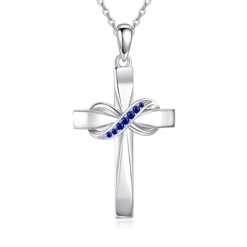 ONEFINITY Cross Necklace 925 Sterling Silver Infinity Cross Pendant Birthstone Necklace Jewelry Gifts For Women