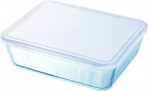 Concept4u Rectangular Dish With Plastic Lid 2.6L Cook & Store Glass Baking Dish Storage Boxes Microwavable Freezer Dishwasher-Safe Ovenware