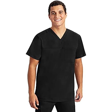 Healing Hands Mens Scrubs Top One Pocket Purple Label Justin 2330 V-Neck Shirt Scrubs for Men Black Large Cover