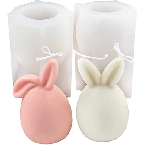 2Pcs Easter Rabbit Silicone Moulds, Reusable 3D Bunny Candle Moulds, Non-Stick Washable Heat Resistant Silicone Baking Mould, Rabbit Mould for Cake, Chocolate, Soap, Wax Candles, Easter Gifts Cover
