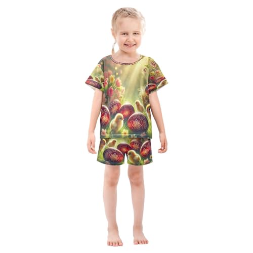 Easter Eggs Rabbit Cute Pajama Set Short Sleeve PJ Set Cotton Summer Pajamas Sleepwear Soft 5Y3