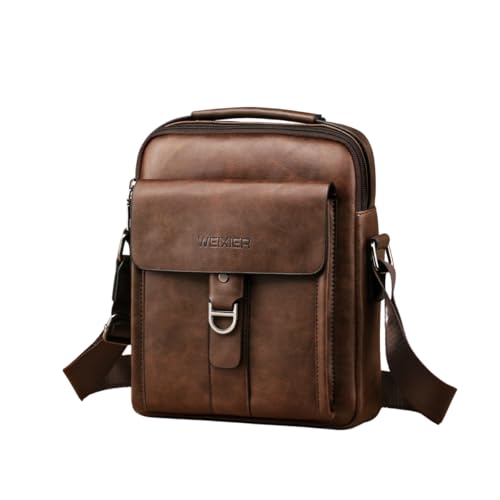 Bolsa de Ombro Masculina Mensageiro em Couro Weixier – Estilo e Praticidade para o Dia a Dia (Café)