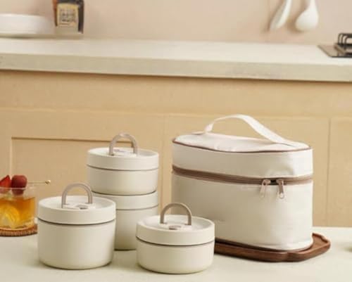 保温弁当箱 スープ 真空断熱スープ セット 大容量 2段 /3段 /4段 保温 大容量 ランチジャー 茶碗 断熱セット ステンレス 真空断熱ス 5時間の保温 通勤 運動会 通学 キャンプ (ホワイト,4層)