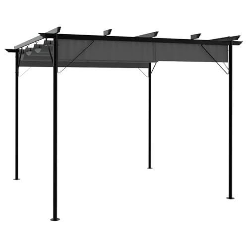 vidaXL Pérgola con Tejado Retráctil Cenador Jardín Pérgola Patio Toldo Sombrilla Tienda Carpa Celebraciones Porche Acero Gris Antracita 3x3m 180 g/m²