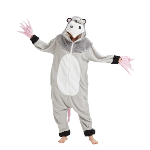 AMAMHAHAVA Cute Opossum Onesie Pajamas Adult Halloween Cosplay Christmas Novelty Nightwear Carnival Costume