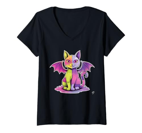 Womens E-Girl Teen Goth Pastel Cat Kawaii Zombie Emo Girl V-Neck T-Shirt