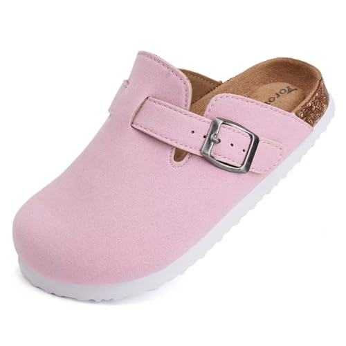 Image of Torotto Kids Suede Clogs Cork Footbed Toddler Slippers with Arch Support & Adjustable Straps for Boys Girls Indoor & Outdoor