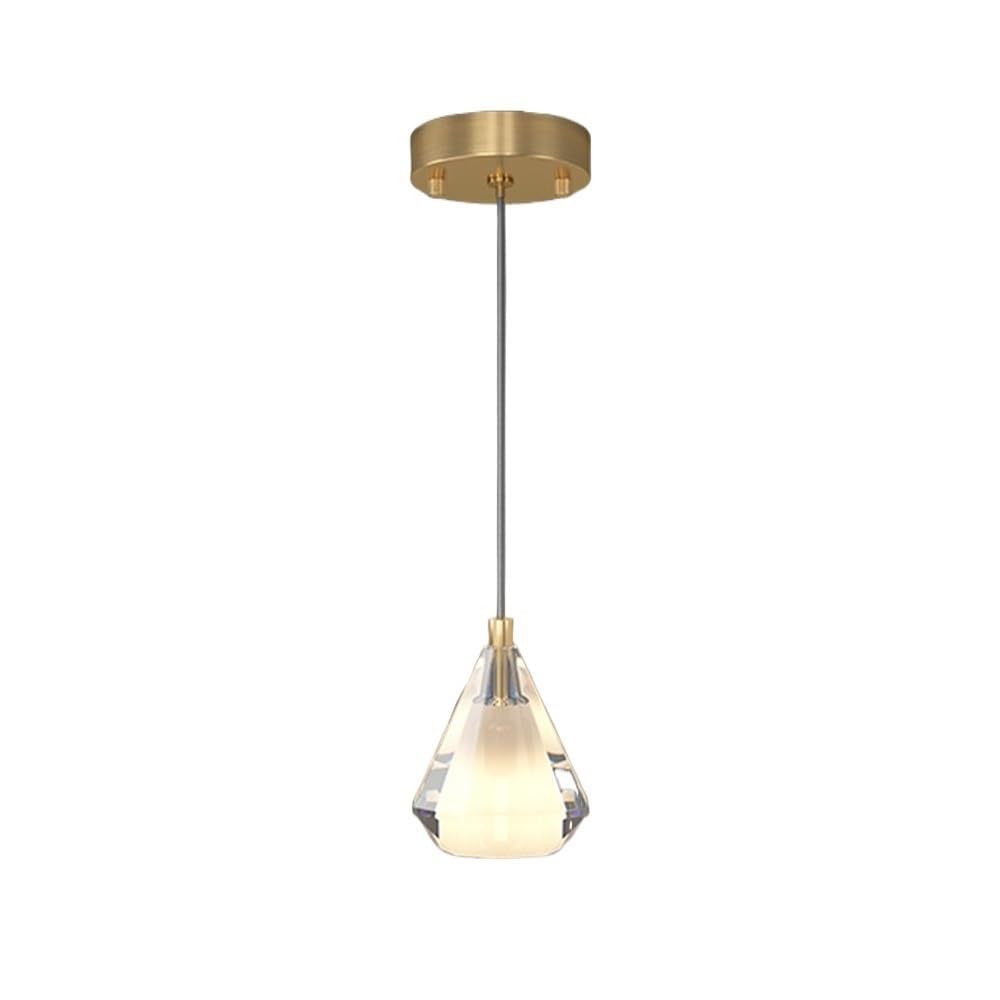 ITOSUI Modern Crystal Pendant Light Copper Diamond Faceted Glass Hanging Lamp with 59.1" Cord 3.9-Inch Bedside Ceiling Fixture for Kitchen Island Dining Room E26(Gold)