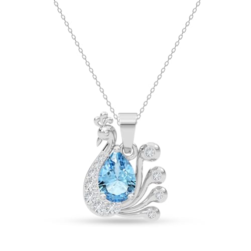Image of Clara 925 Sterling Silver Blue Pendant Necklace with Chain | Platinum Plated |Minimal Daily Wear | Gift for Women & Girls