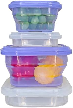 Silicon Collapsible Food Storage Containers with Airtight Lid, BPA Free, LFGB Food-Grade Certified, Compact, Stackable Foldable Reusable Lunch Box, Set of 4