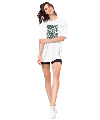 Image of SHODOX Women's Cotton Blend Oversized Drop Shoulder Printed T-Shirt | Soft, Breathable & Light Weight | Loose Fit Stylish Top for Girls with Premium Graphic Print