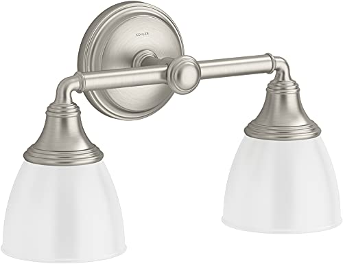 Image of Kohler Devonshire Bathroom Vanity Light Fixture, Wall Sconce Lighting, Position Facing Up or Down, UL Listed, 2 Light, Brushed Nickel
