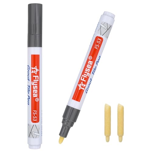 ZJCANGLIU 2 Stück Fugenstift Grau, Fliesenstift, Gugenfarbe, Badwasserfest, Schnelltrocknend, Wasserdicht, mit 2 Ersatzspitzen (Dunkelgrau)