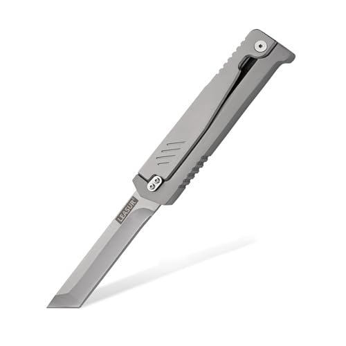 LEASUR Tactical Folding Knife 9 Survival Knife With Belt Clip All Steel Sharp Blade Pocket Knife For Men Camping Outdoor Work