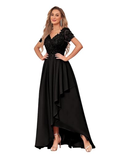Lace Appliques Mother of The Bride Dresses for Women 2025 Chiffon V-Neck Short Sleeve Formal Evening Dress