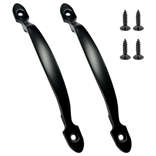 MAXQUU 2 tiradores de puerta negros con tornillos a juego, tiradores de puerta, tiradores de percha de puerta, tiradores de arco retro, adecuados para puertas de armario, puertas de jardín, armarios