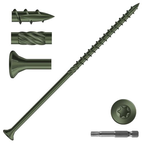 Image of #14 x 7 Inch Deck Screws (19Pcs) 1lb. Carbon Steel, Green, Flat Head, Rust Resistant epoxy Coated, with T30 Star Bit