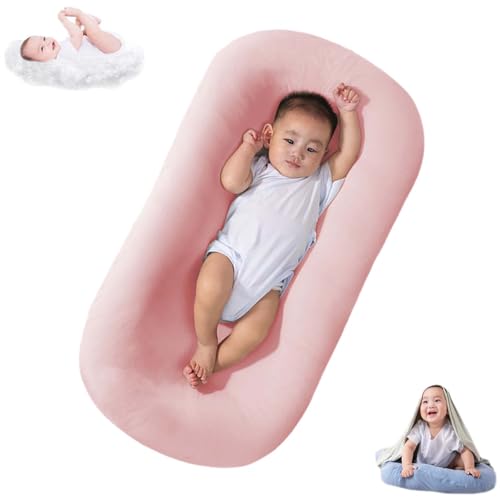 Image of Saanerueen Baby Lounger Pillow Soft Organic Cotton Breathable Lounger for Newborn, Baby Lounger for Newborn, Infant Lounger for Baby Rest & Activity (Pink1)