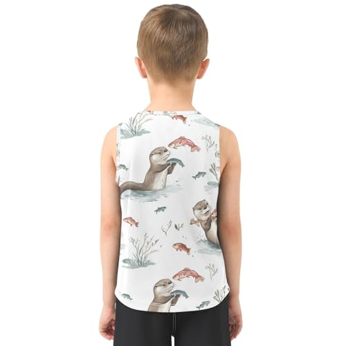 Boys Tank Top Shirts Otter Funny Fish Sleeveless T-Shirts Crew Neck for Kids Clothing Children3