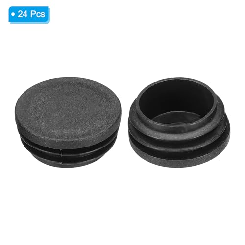 Image of PATIKIL 1-1 /2 inch Plastic Tubing End Caps, 24Pcs Round Hole Plug Insert for Round Iron Pipe Chair Leg Table Bookshelves Patio Furniture, Black