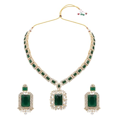 Image of I Jewels Gold Plated Stylish Design Crystal Diamond Necklace & Earrings Jewellery Set for Women